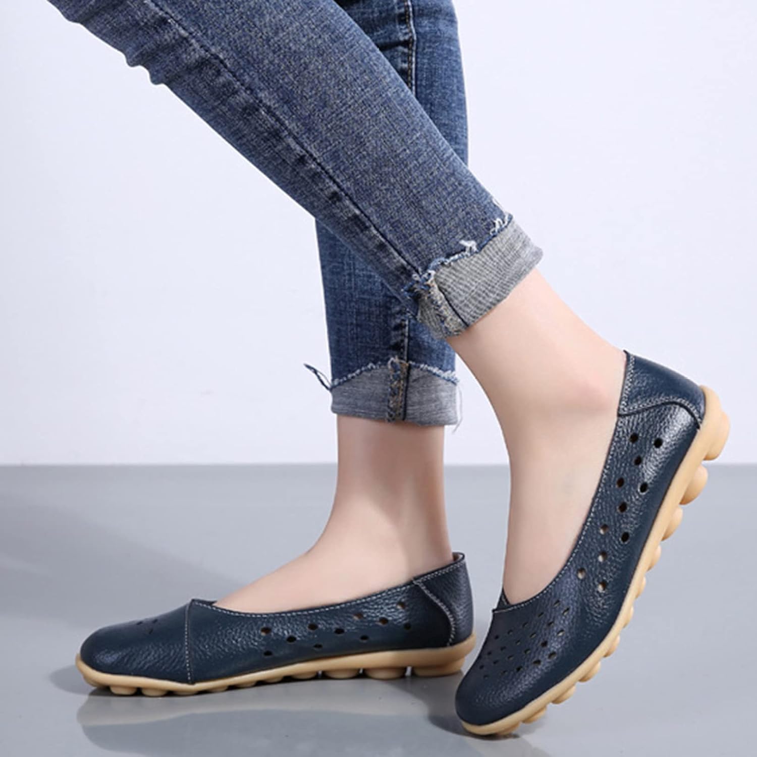 [PANLON] レディース メッシュ モカシン フラット ローファー 24.5cm 靴 スリッポン パンプス ローヒール カジュア