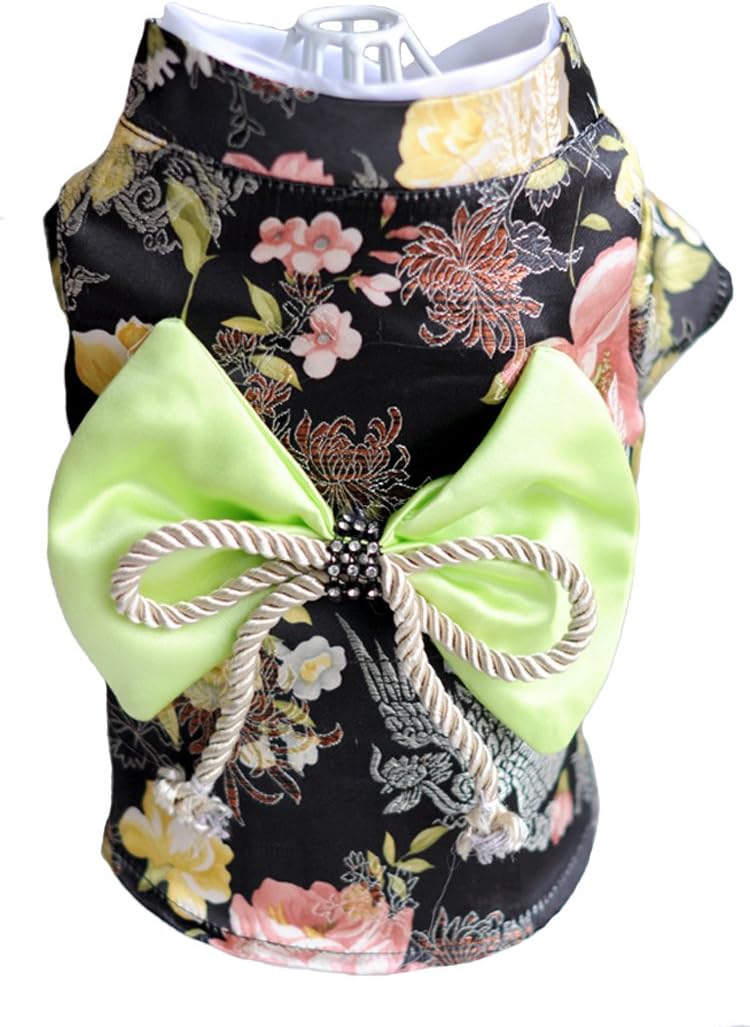 Topsung Dog Clothes Kimono Style Costume Dog Princess Bowknot Dress Clothes for Small Dogs/Cats Black L