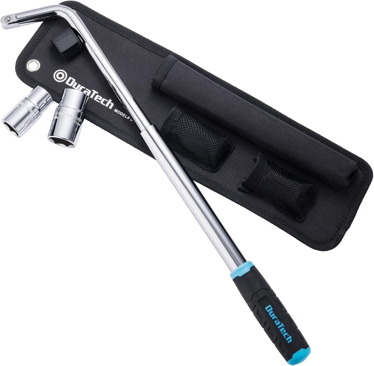 Llave de tacos telescópica DURATECH | Enchufes de 17/19 mm y 21/23 mm, llave de ruedas, bolsa organizadora incluida