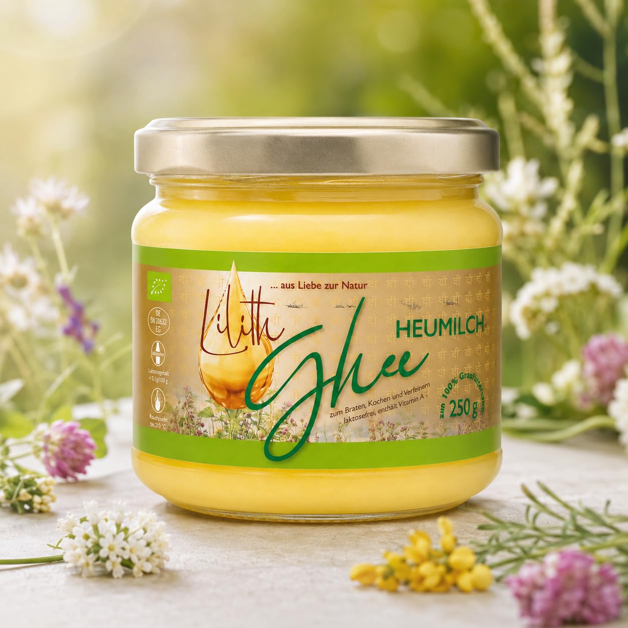 Lilith ayurvedisches Bio-Heumilchghee 250 g (6 Stück) - zum braten, kochen, backen, dünsten, aufwärmen und vieles mehr | Butterreinfett, Butterschmalz, Bratfett