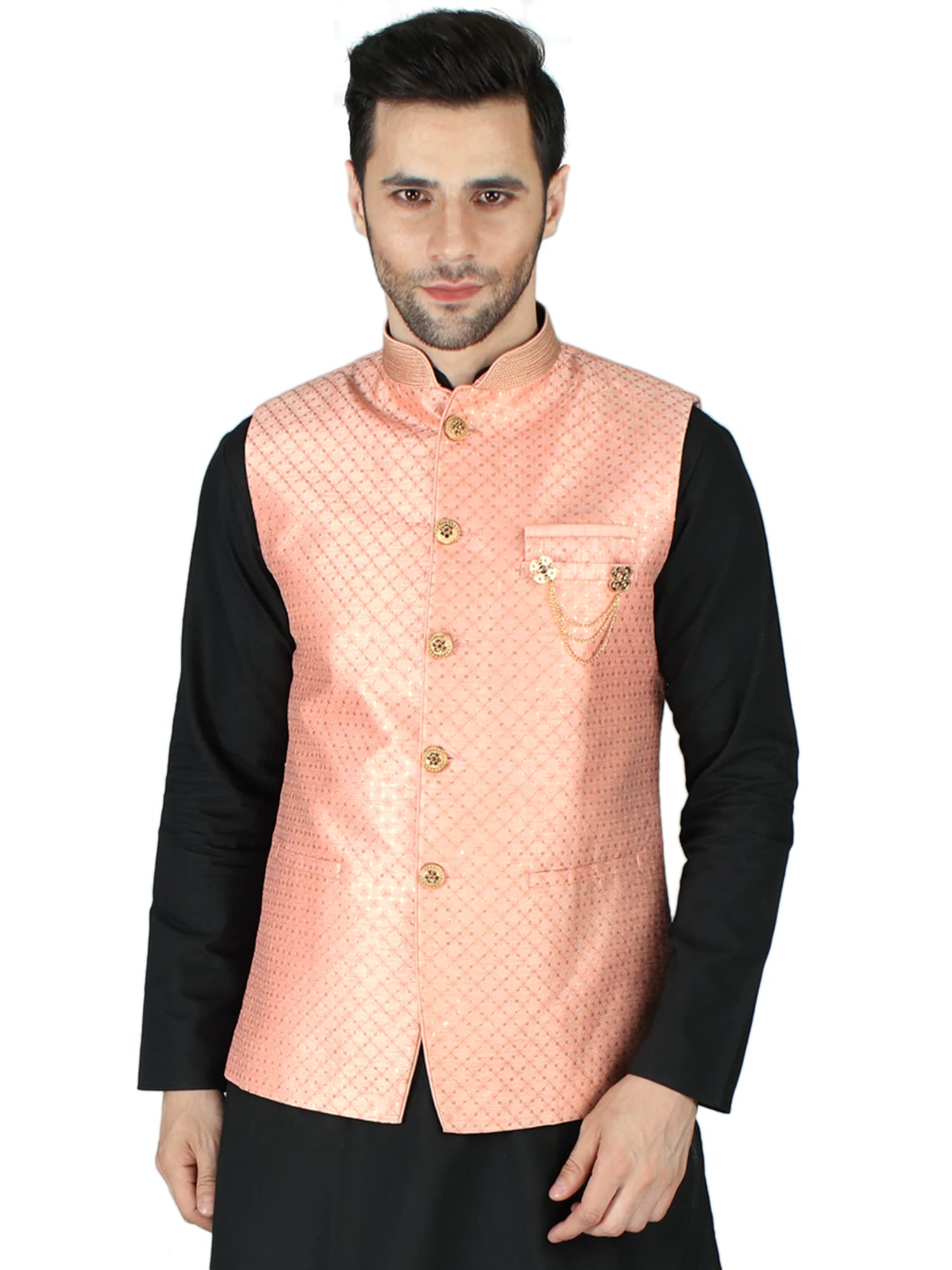 exotic india Nehru Jacket Waist Coat With Gold Sequins And Thread Lucknowi Embroidery-picture-10
