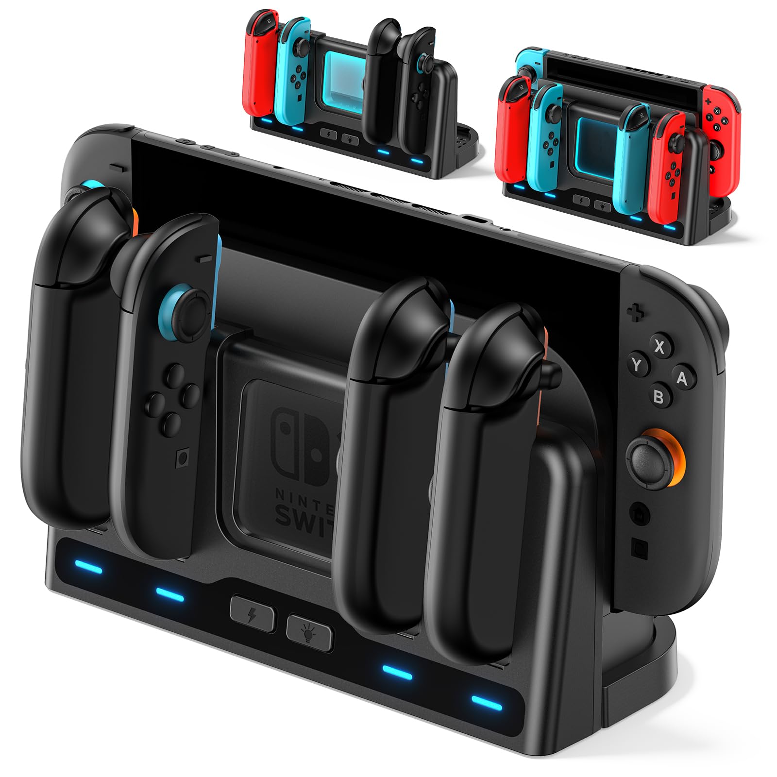 Switch 2/1 Charging Dock Station Compatible with Joycon 1/2 Controller, Switch 2 Controller Charger, Joycon Charging Dock, Game Accessories with 9 RGB Light Modes, for Mac Game