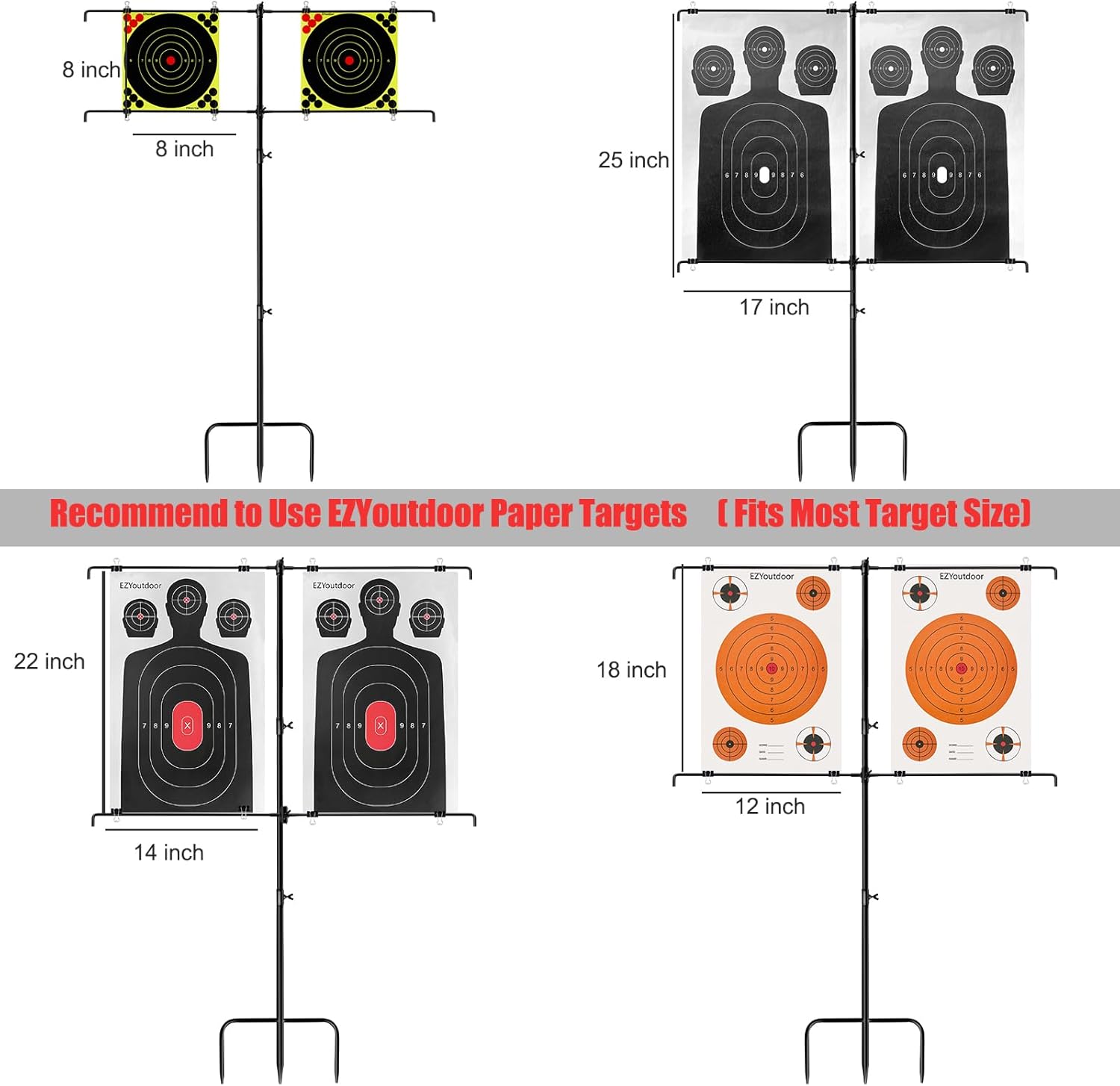 EZYoutdoor Adjustable Target Stand, Multi Sizes Paper Targets, Sturdy and Easy to Assemble, Portable Shooting Target Stand for Shooting Range