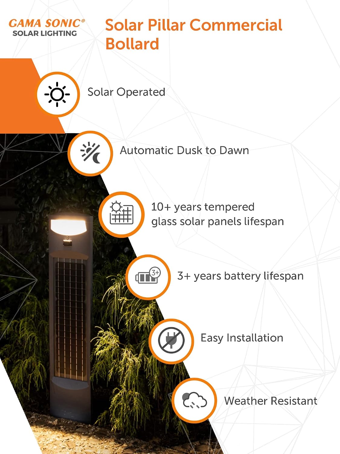 Gama Sonic Modern Pillar Bollard, Outdoor Solar Light, Commercial/Residential Aluminum, Motion-Sensor and Dusk-to-Dawn Lamp for Driveway and Outside Areas, 31.25-in Tall, 500 Lumens (9iD50800)