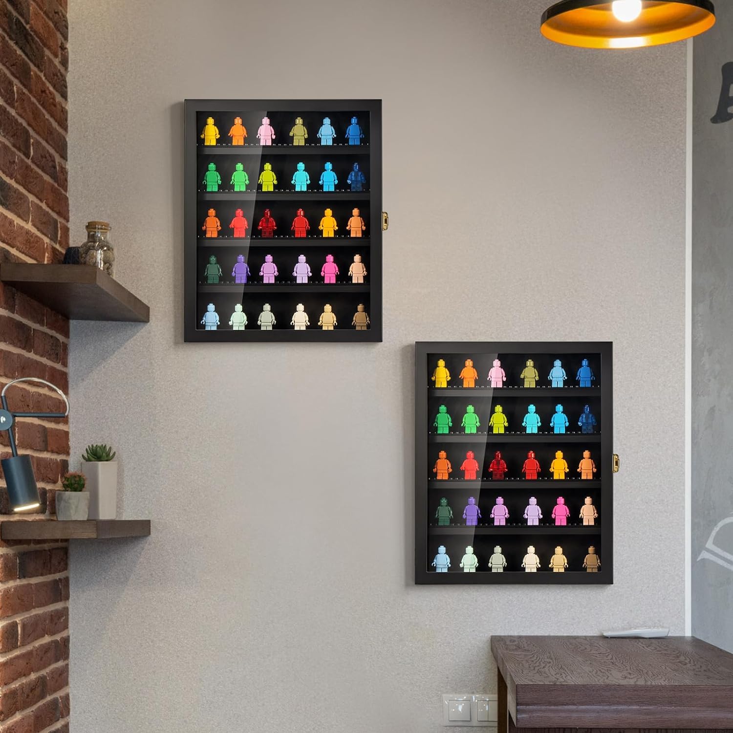 Vitrina de pared para minifiguras, vitrina de madera para minifiguras de Lego, caja de almacenamiento de Lego, vitrina a prueba de polvo para juguetes