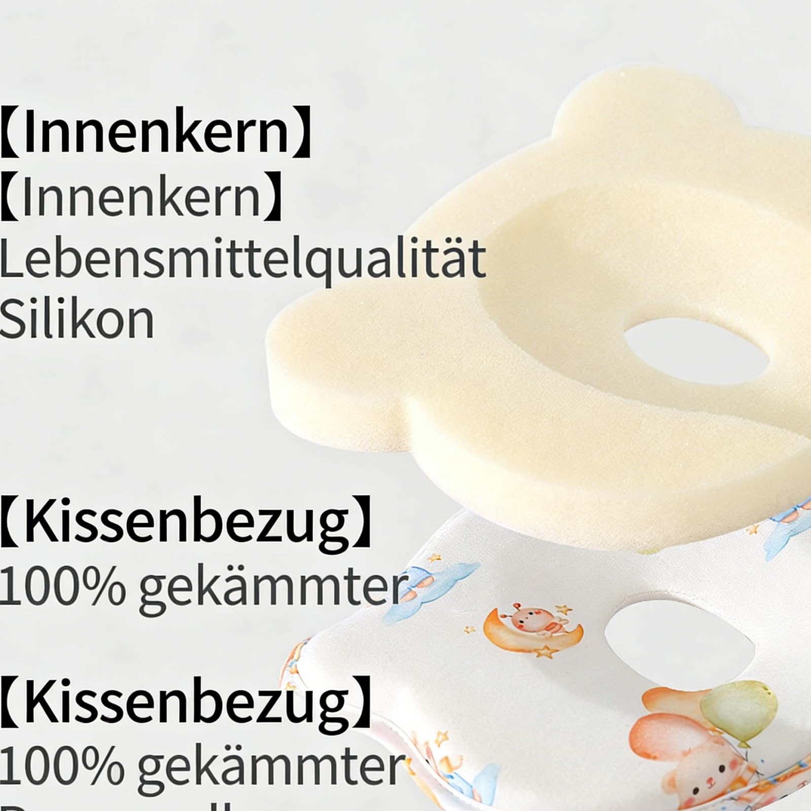 Babykissen, Silikon Babykopfpolster, Babykissen Gegen Plattkopf, Ergonomisches Kopfformungsmit Nackenstütze für Wiege, Bett, Kinderwagen (26x22 cm,Schultasche)