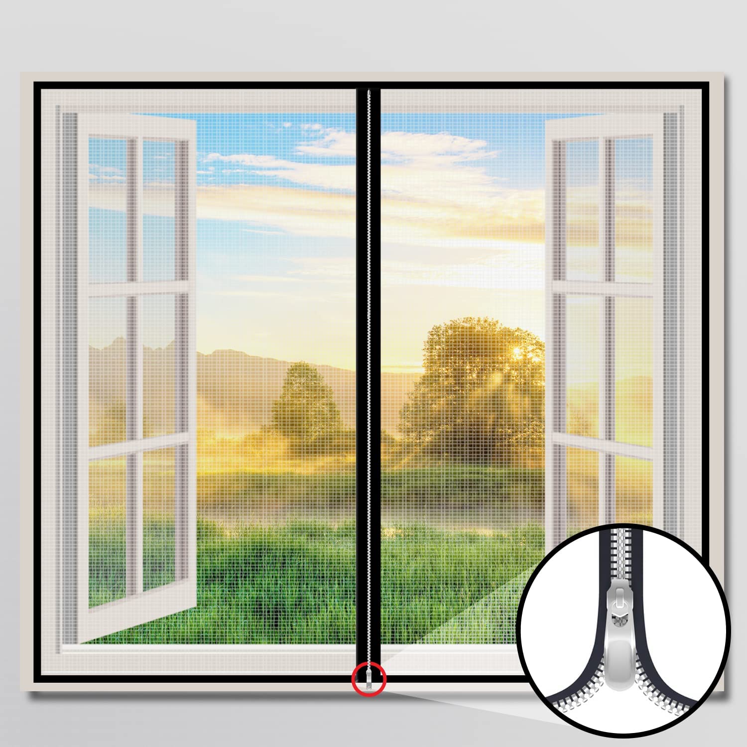 TurtleGrip Fiberglass Pre-Stitched Window Mosquito Net with Zipper for All Types of Window & Size, Self Adhesive Hook Tape Height 120 cms X Width 120 cms (47x47 inches or 4x4 feet) - White