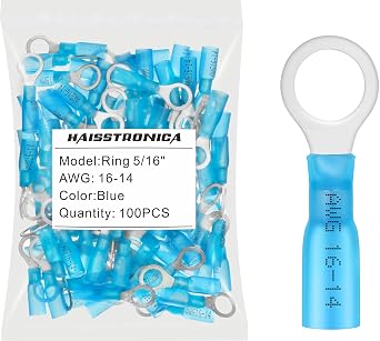 haisstronica 100pcs 5/16" Blue Marine Grade Heat Shrink Ring Connectors,16-14 Gauge Tinned Red Copper 0.7mm Ring Terminals Connectors,Brazed-Seam Insulated Electrical Crimp Wire Terminals