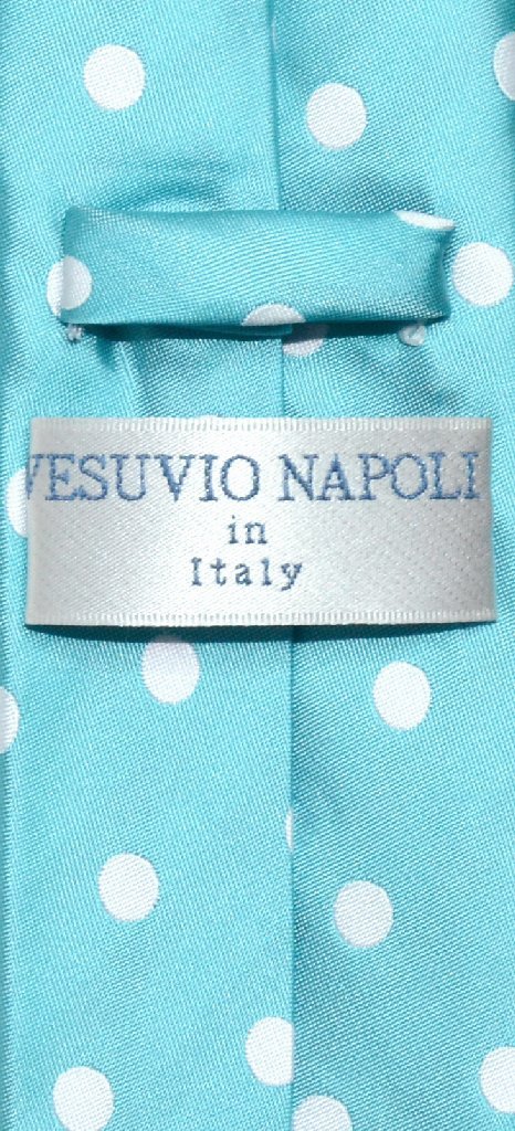 Vesuvio Napoli NeckTie Skinny TURQUOISE BLUE w/WHITE Polka Dots 2.5