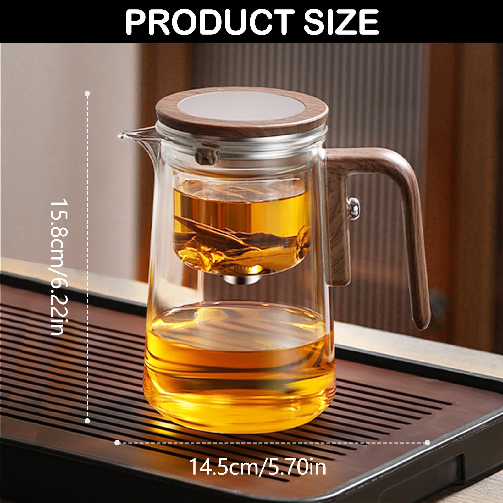 Teiera in Vetro con Infusore Ysislybin, Teiera Magica con Separazione dell'Acqua e Manico in Finta Legno, 800 ml