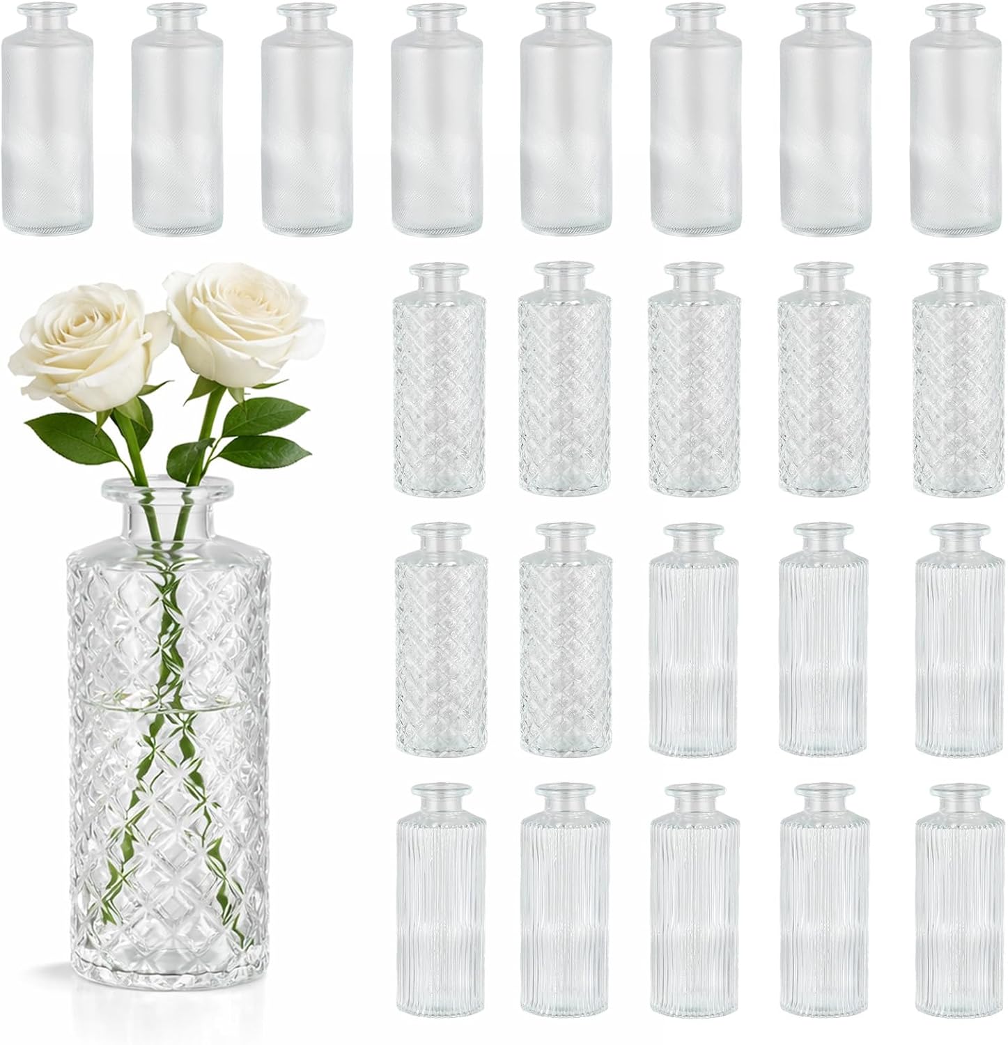 24 Pack Bud Vases in Bulk,BEAHOT Mini Glass Vintage Vases for Centerpieces, Mother's Day, Baby Shower, Small Flower Vases for Wedding Decor,Party & Home Decaration
