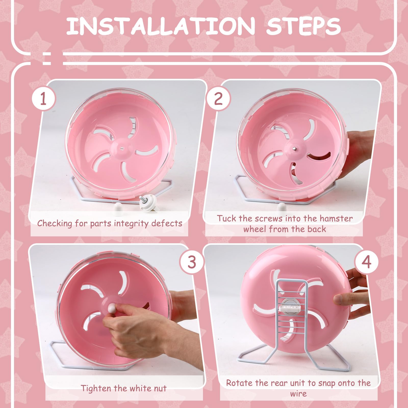 Pink 8.4" Silent Hamster Wheel with Height-Adjustable Stand, Quiet Spinning Hamster Exercise Wheels, Small Animal Chinchilla Running Toys Cage Accessories for Gerbils Mice Rats (Pink) - image 7