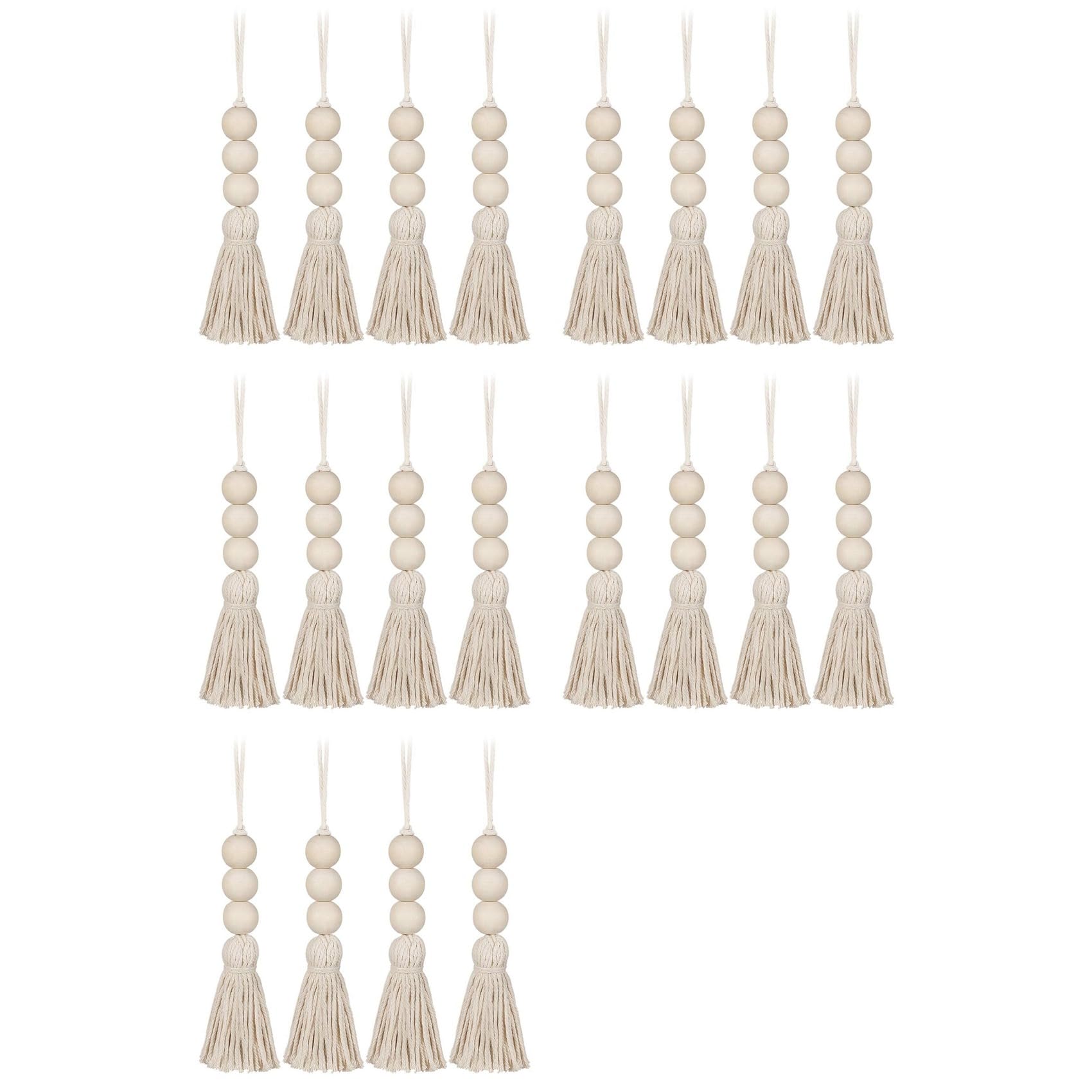 Vjsujehgy Wood Bead Garlands,Farmhouse Beads Tassels, Rustic Country Decor Prayer Beads for Home Door Knob Decor(20Pcs)
