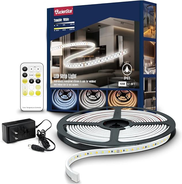 Lucienstar Dimmable Led Strip Lights, 32.8ft Led Light Strips for Bedroom, 3000K-6000K Flexible Strip Lights with Remote Control, Flexible Rope Lights for Kitchen, Home Decoration (10M)