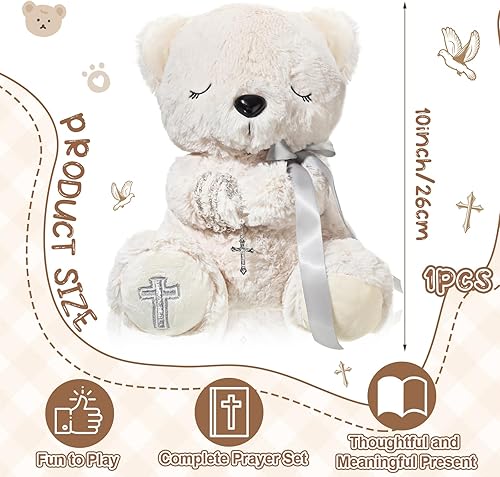 Miniatura 2 de Oso de peluche bendito de Pascua de 10 pulgadas con rosario, regalos de dedicación y bautismo para niñas y niños, regalos de bautizo católico para