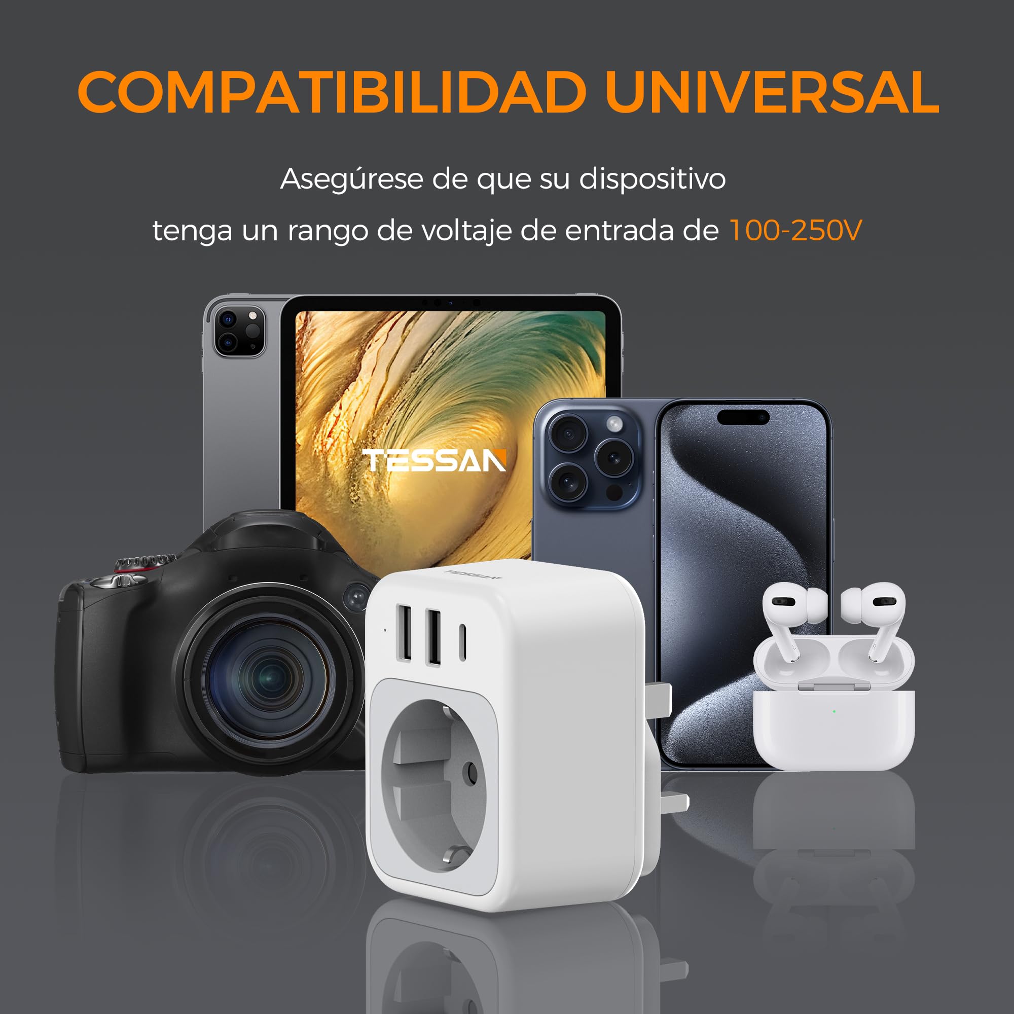 TESSAN Paquete de 2 Adaptador Enchufe UK, 4 en 1 Enchufe Tipo G con USB C y 2 USB A, Adaptador Ingles a Español 3250 W, Adapter Irlanda, EU to UK Plug Adapter para Irlanda Escocia