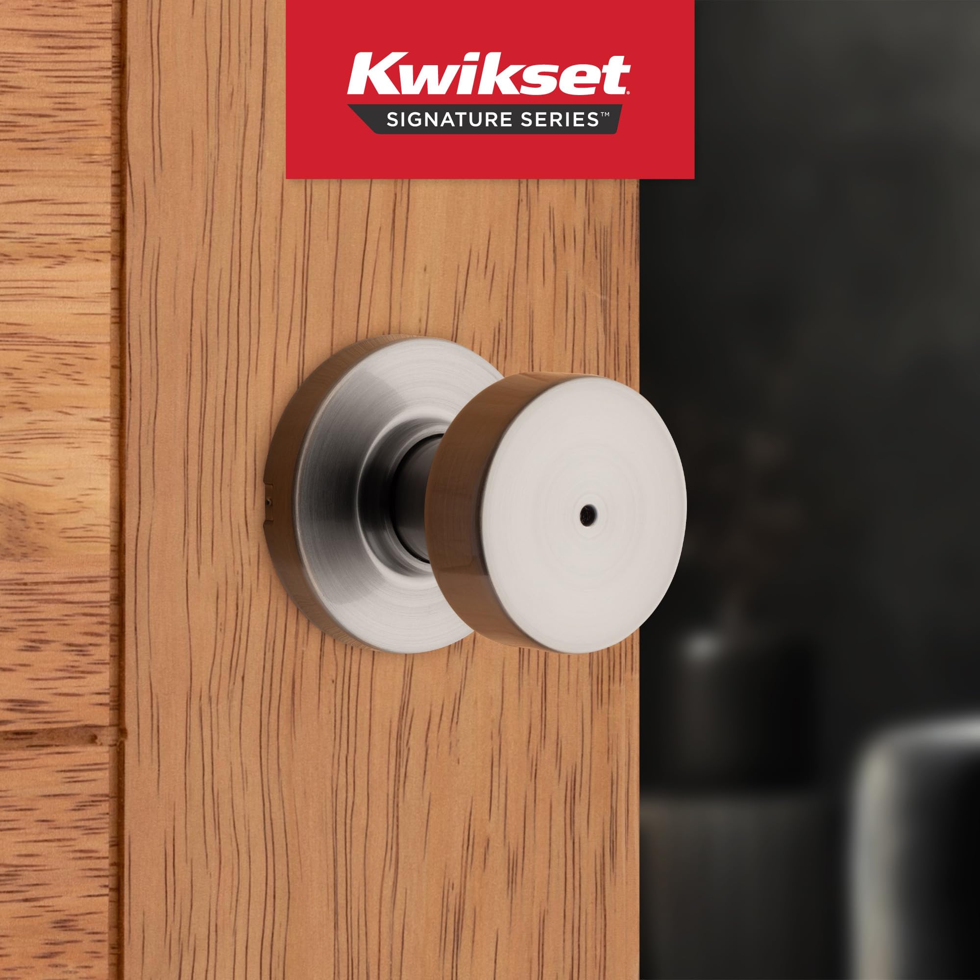 Kwikset 97300-933 Pismo - Pomo redondo para puerta de dormitorio o baño, níquel satinado