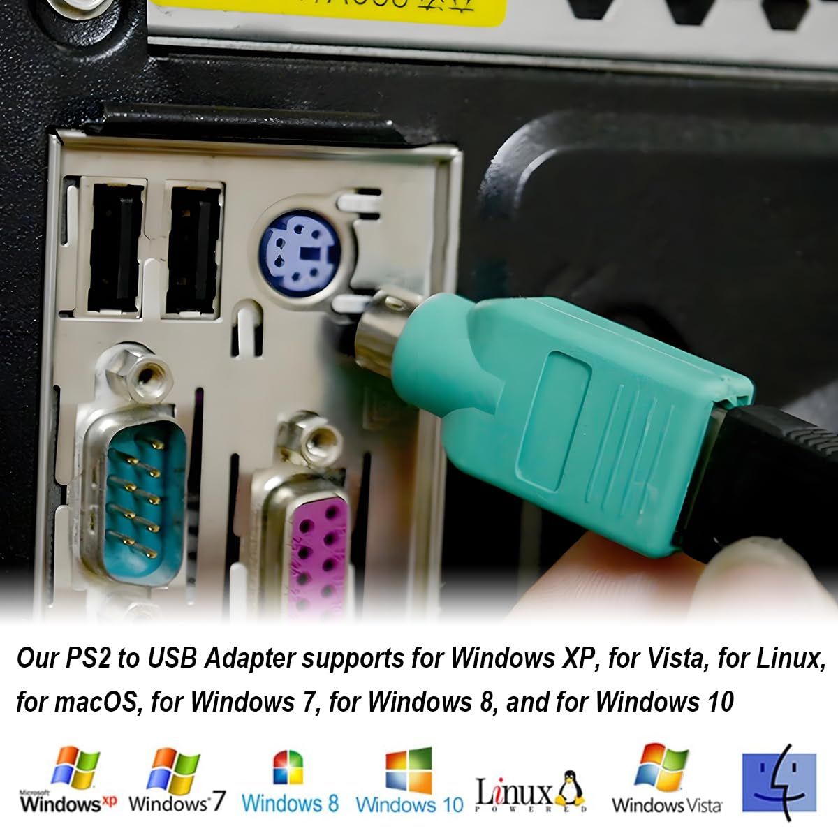 Adaptateurs PS2 vers USB Remplacement pour Souris et Clavier, Lot de 2 Convertisseurs PS2 Femelle vers USB A Mâle (Vert, Violet, Noir)