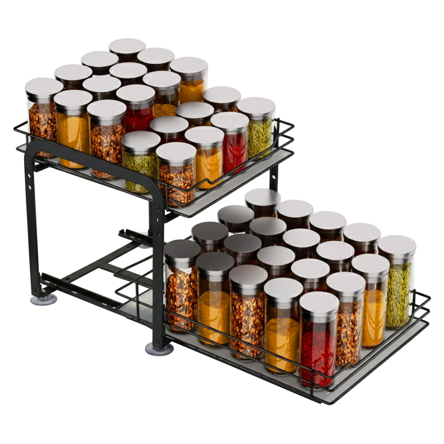Micvtve 2 Tier Pull Out Spice Rack With Adjustable Height for Inside Cupboard, Pull Out Spice Rack Cabinet Organiser, Metal Kitchen Organiser, Storage Rack, 9.1in W x 11in L x 8.3in H