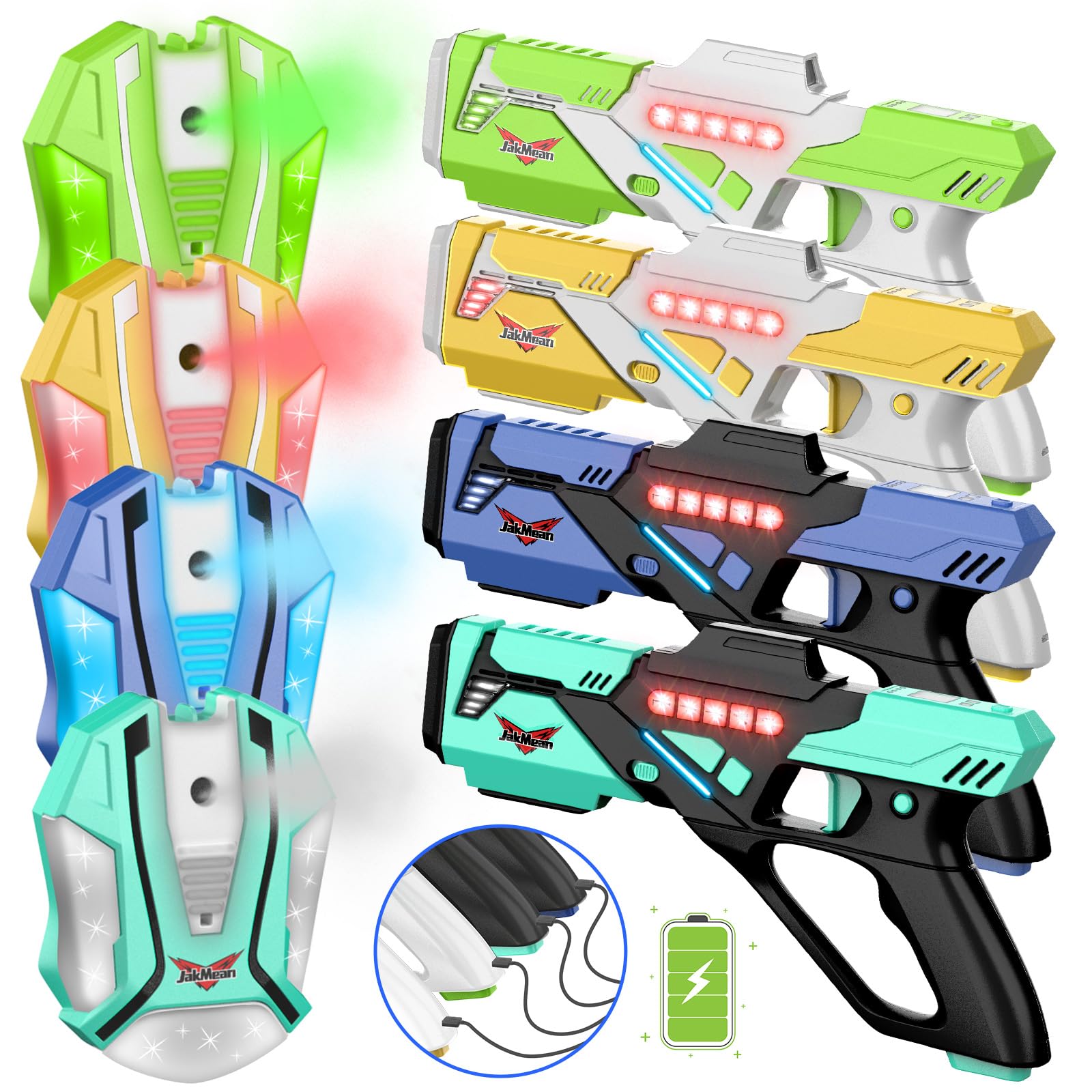 Rechargeable Lase r Tag Set with Vests, Upgrade Lase r Tag Guns Set of 4, Multi Player Lase r Tag Set for Kids Toy for Teen Boys & Girls, Indoor&Outdoor Toy Gift,Ages 8+,Black+White