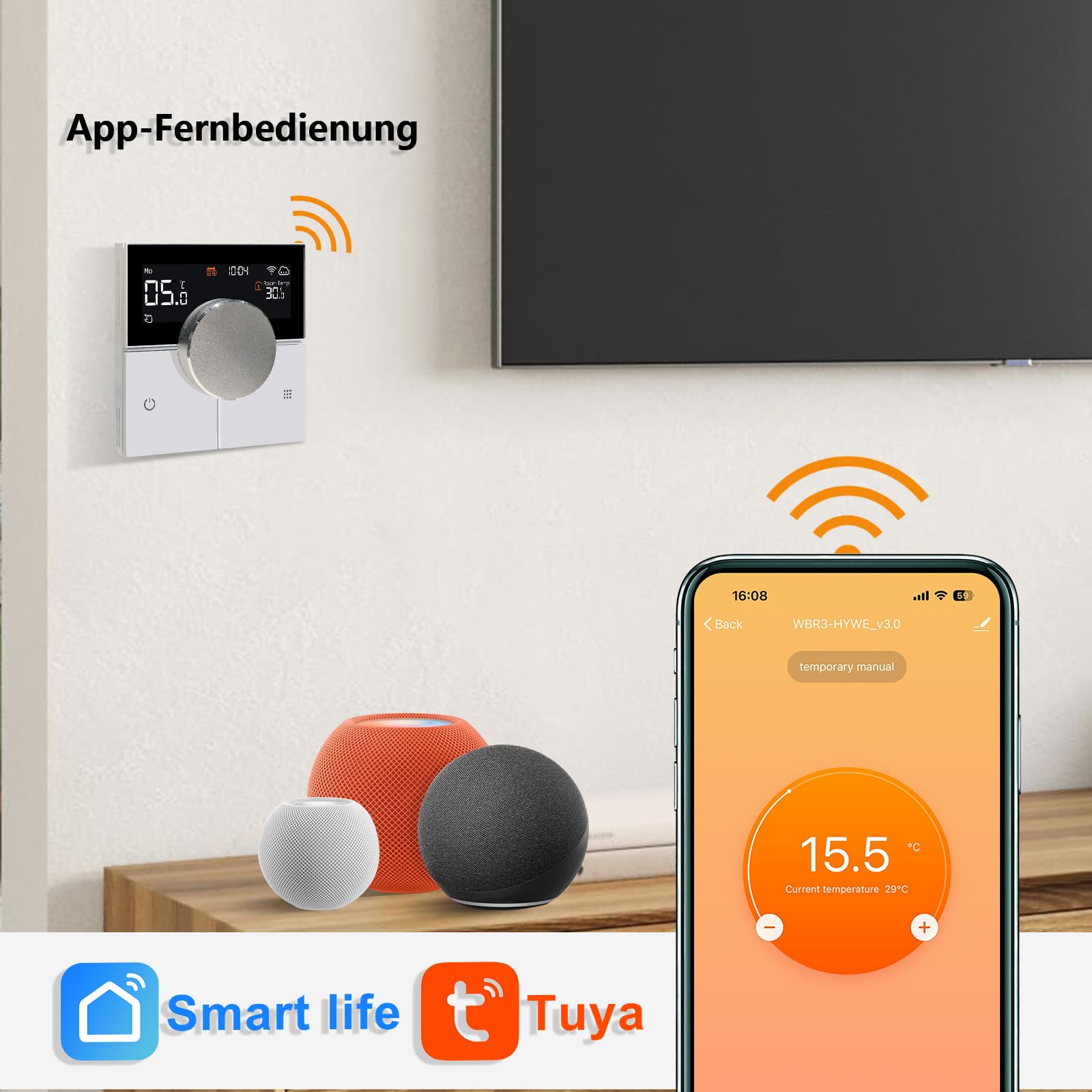KETOTEK Smart Thermostat Für Wasser Fussbodenheizung 3A, WiFi Raumthermostat Digital LCD Programmierbarer Chronothermostat Kompatibel mit Alexa, Smart Life APP