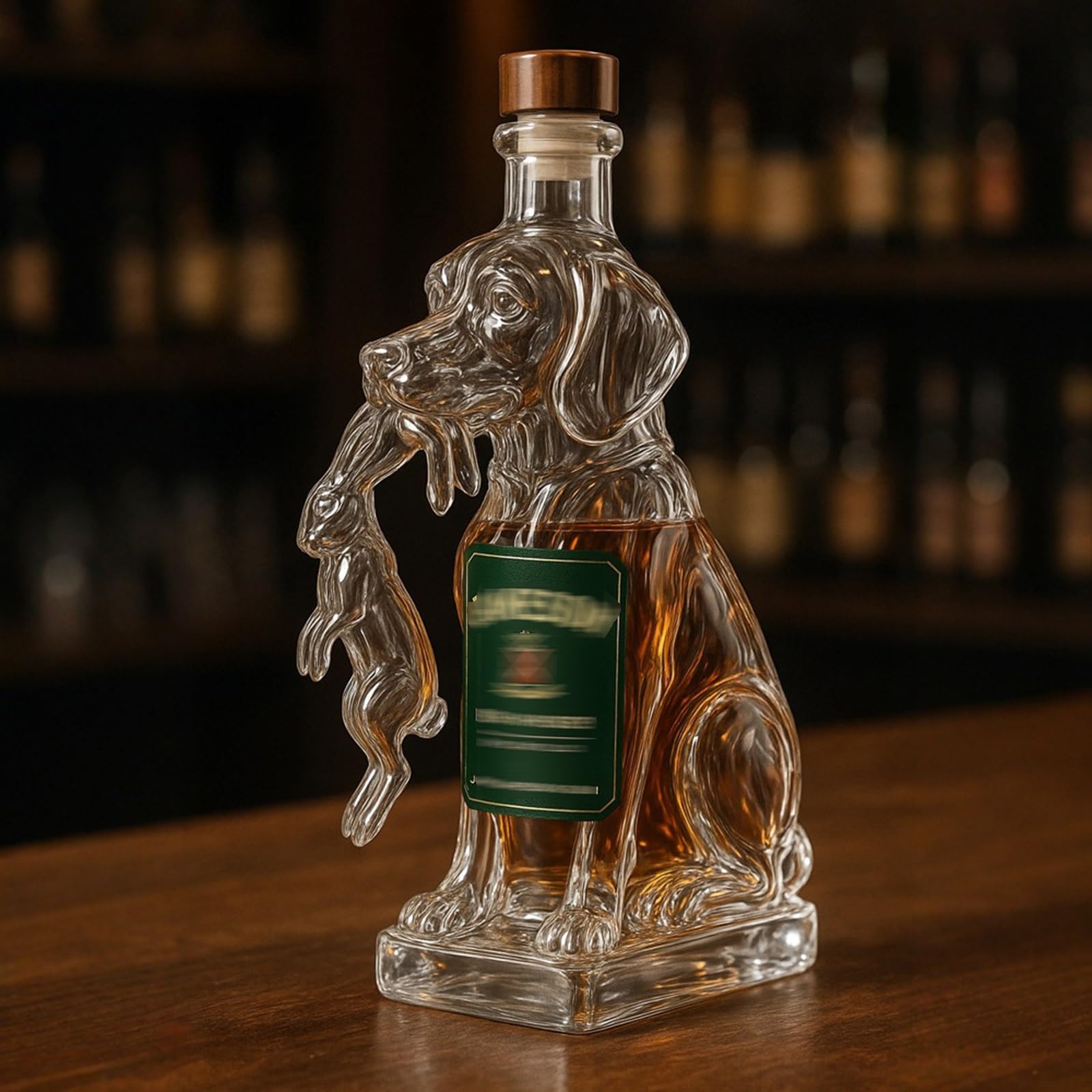 decantador, Adornos for botellas de whisky y vino con forma copa perro caza 320 ml, esculturas decantador grabadas en 3D(B)