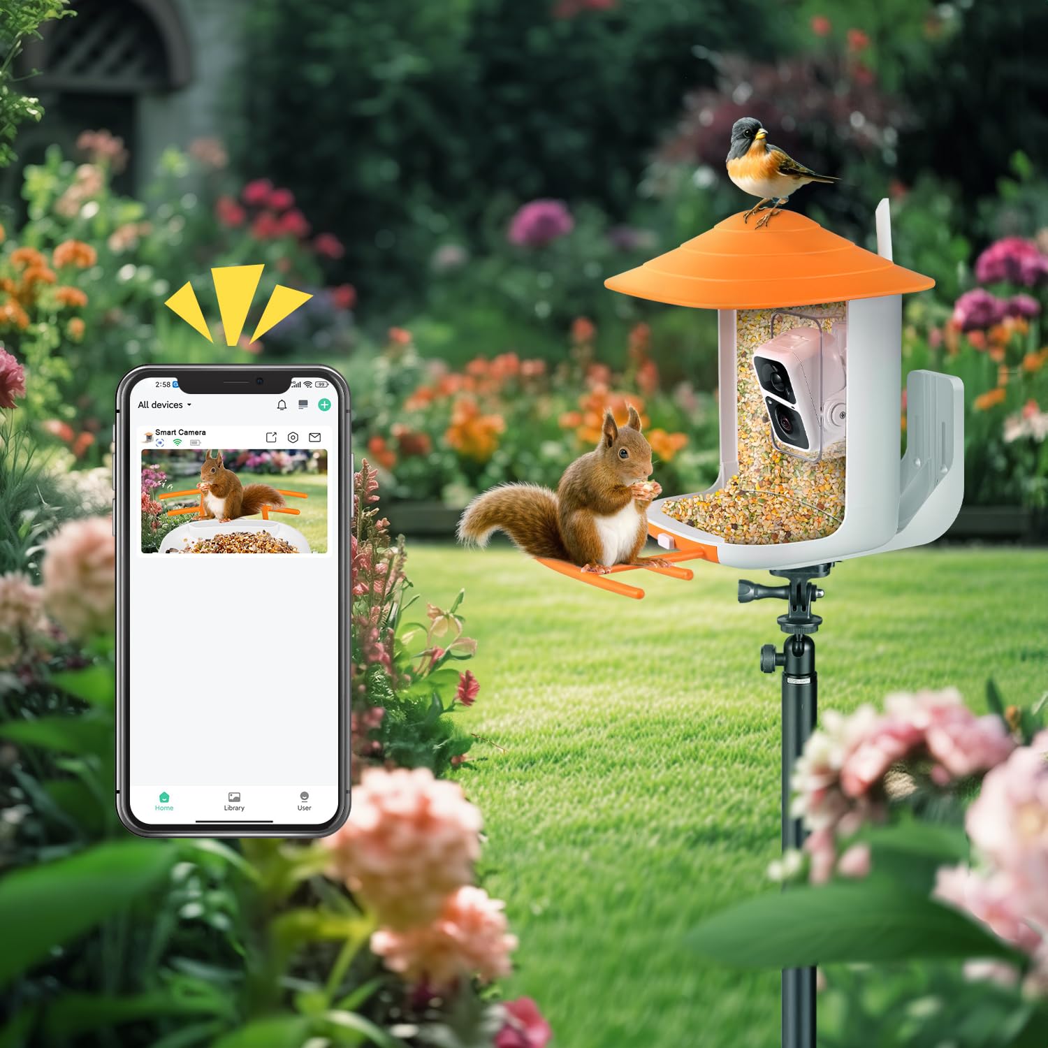 Mangeoire Oiseaux Avec Caméra Intelligente – 1080p, IA Reconnaissance Espèces, Alimentation Solaire, Notification Mobile