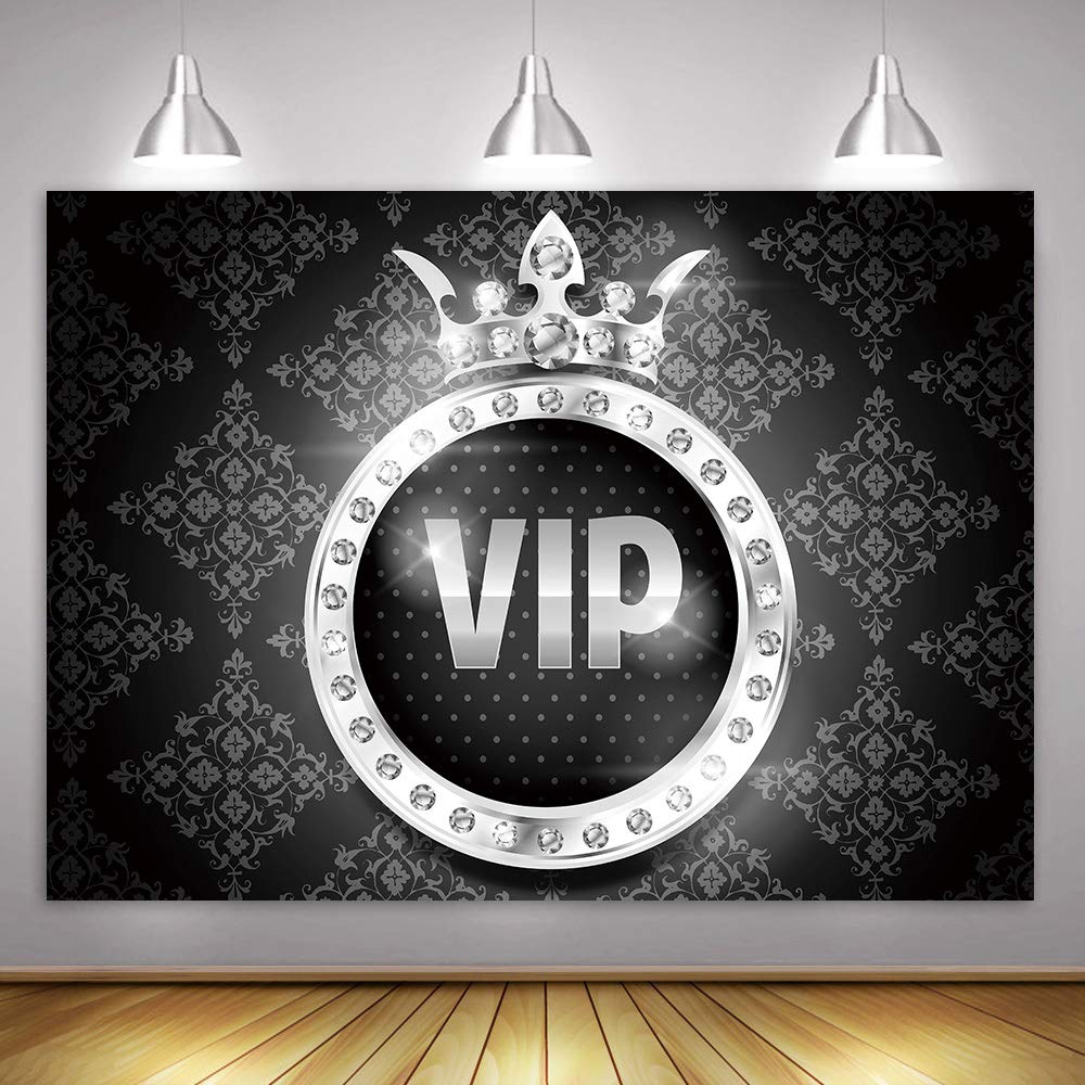 MTMETY Fantasy Silver VIP Crown Backdrop Sweet 16 Birthday Party Photography Background Props Vinyl Photography Video Backdrop (10x7 ft)