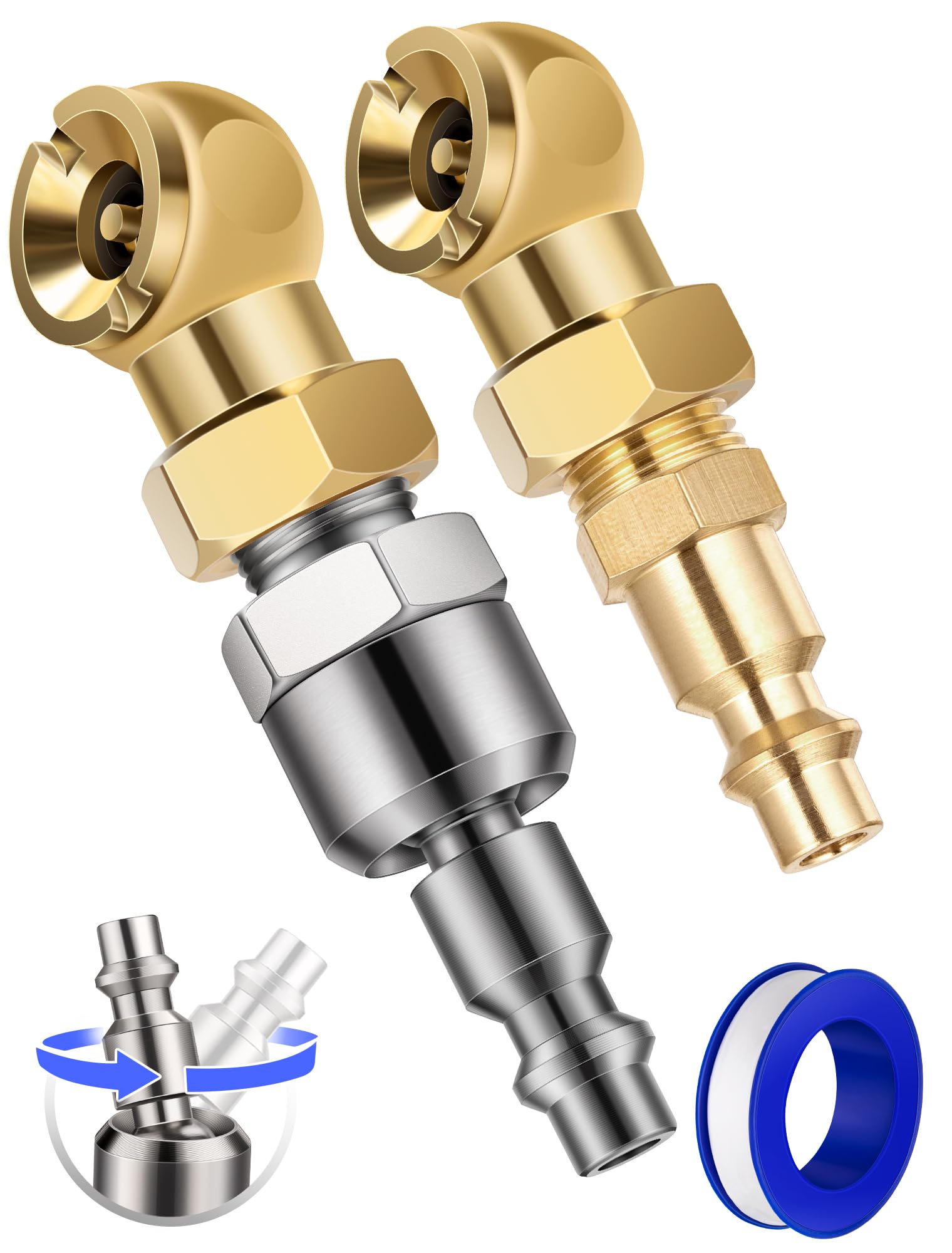 SARDVISA 2-Packs Closed Ball Air Chucks, Portable Tire Air Inflate Chuck with 360° Swivel & 1/4" NPT Standard Quick Plug, Tire Inflator Gauge Nozzle