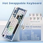 K98 Clavier mécanique sans fil,Tri-Mode BT5.0/2.4GHz/USB-C Clacher personnalisé à chaud, structure de jet,RGB Clavier de jeu rétroéclairé pour gagner & Mac (blanc et bleu,Milk-V2 Interrupteur)