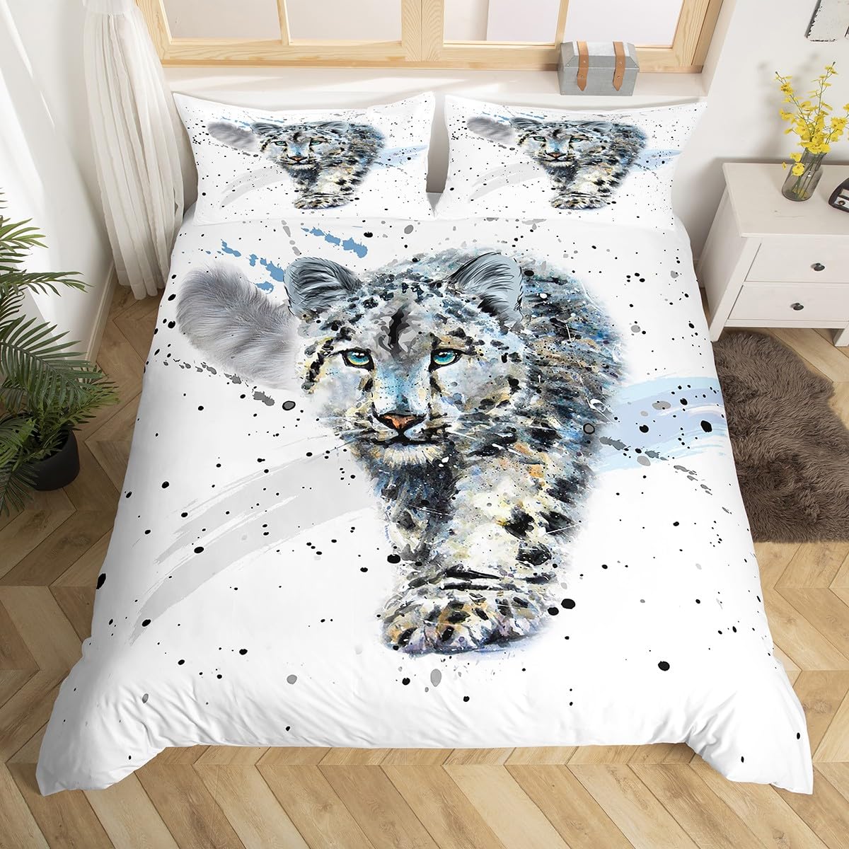 Léopard des neiges 3D housse de couette animal de qualité supérieure