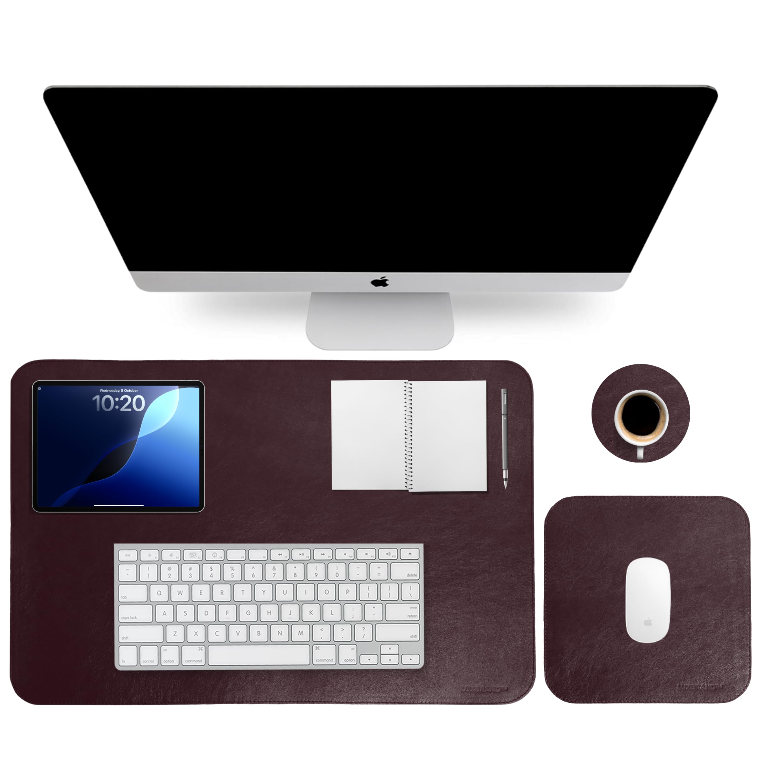 Set Tappetini da Scrivania in Vera Pelle 2 Pezzi XXL Mouse Pad Sottomano Ufficio Marrone