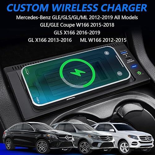 Miniatura 2 de Singkin Cargador de coche inalámbrico para Mercedes-Benz GLEGLE CoupéGLSGLML W166 X166 C292 GLE350 GLS400 ML450 GL550 AMG 2012-2019 accesorio,