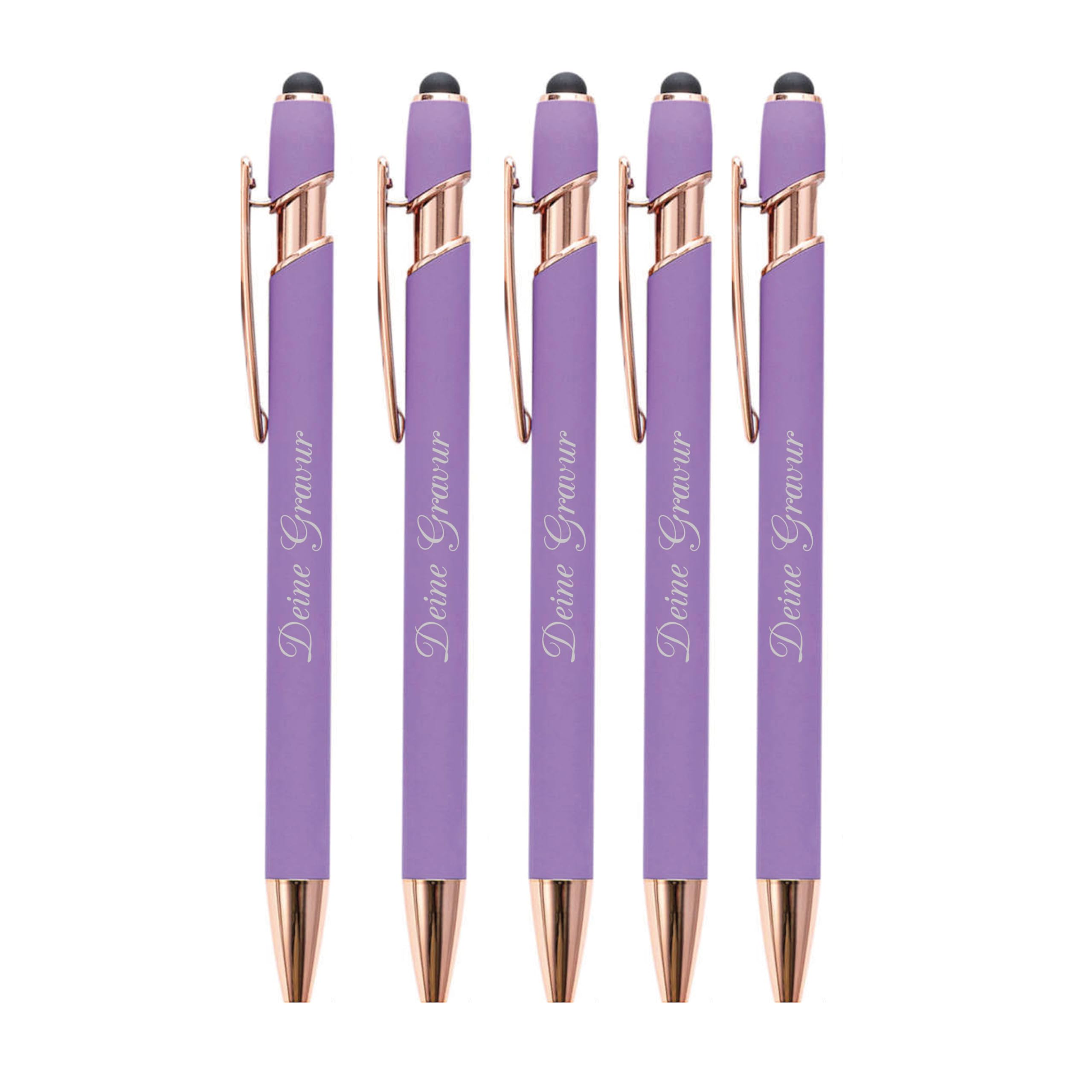 FORYOU24 - Kugelschreiber mit Gravur, Rosegold | 5er Pack Farbe - Flieder - Personalisierte Stifte Hochwertig Kullis mit Wunschtext & Logo, Auswechselbare Mine | 1MM Strichstärke