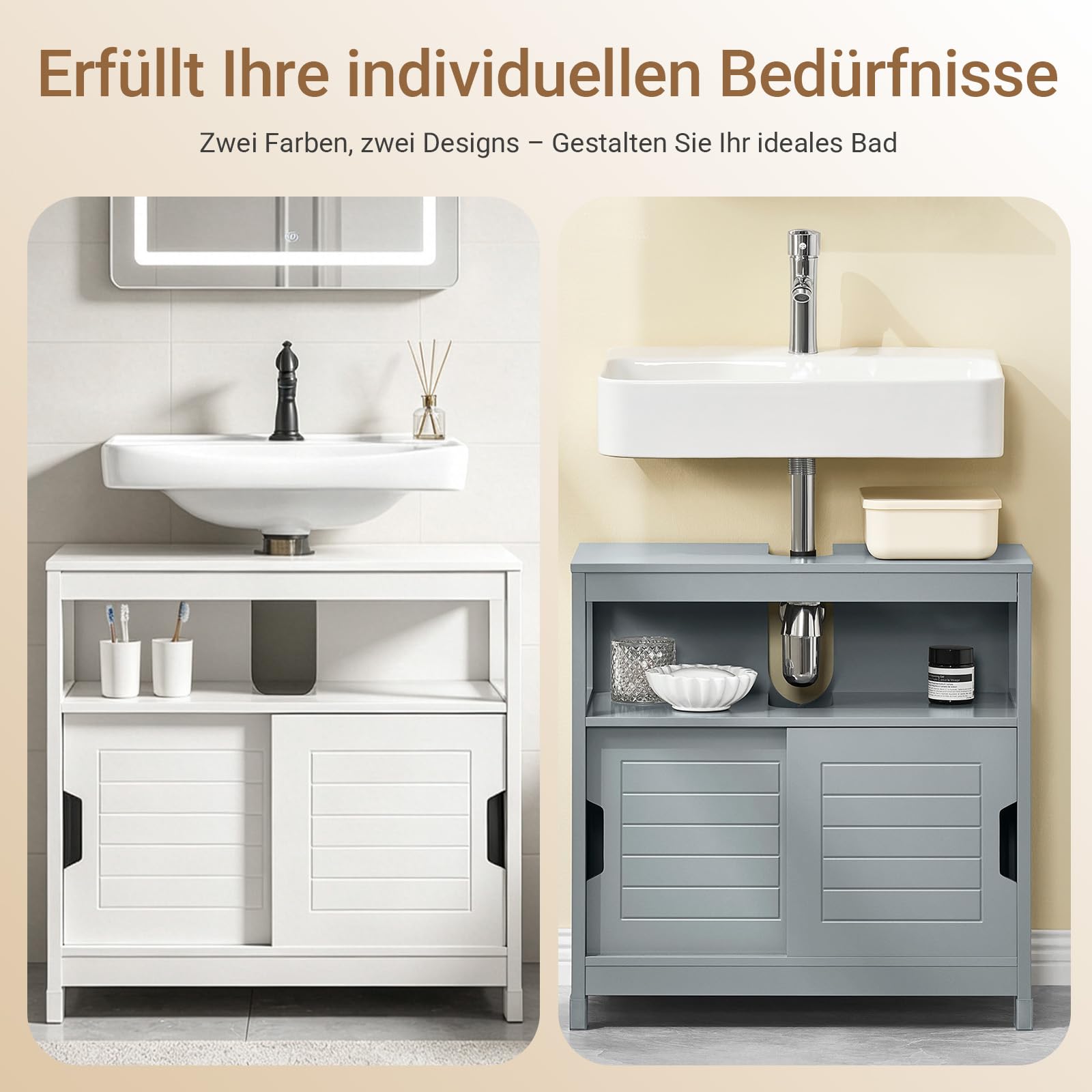 SoBuy Waschbeckenunterschrank Badezimmerschrank - Badschrank mit Fußpolster, Unterschrank Waschbecken - Kommode für Badezimmer, Badmöbel, Stahlgrau, 60x61x30 cm, FRG128-SG