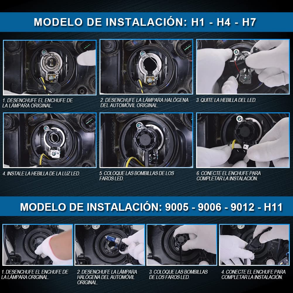 9012 Bombillas LED para Faros Delanteros con 2PCS Bombillas LED T10, Kit de Conversión de HIR2 Bombillas con Controlador Inteligente EMC, 12000LM Xenón Blanco 6500K (Total de 4 Bombillas LED)