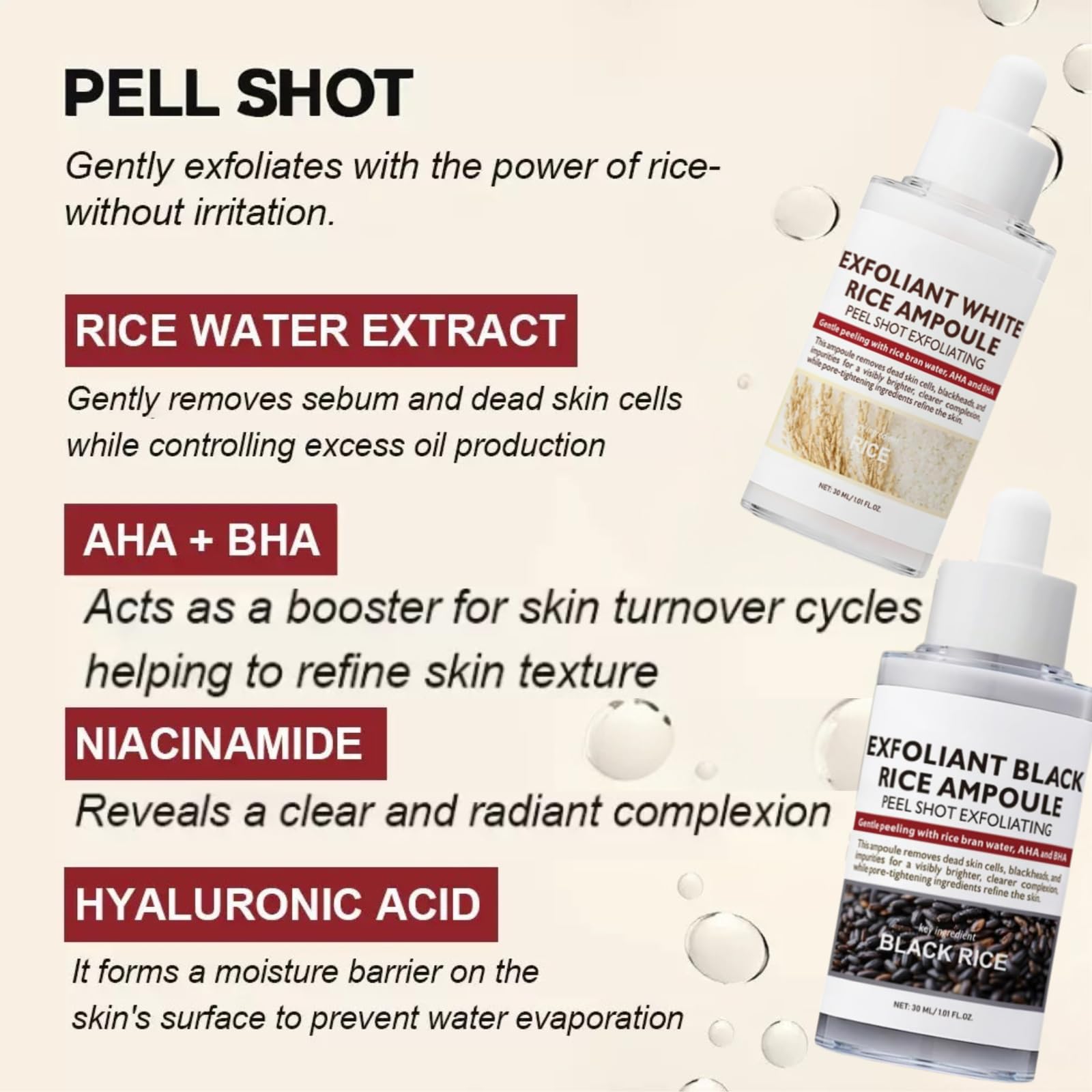 Rice Ampoule Duo,Exfoliating Black Rice Ampoule,Peel Shot Glow Rice Ampoule,White & Black Rice Face Exfoliator,PoreConstrictor,Gentle Face & Body Scrub for Dead Skin(Set ,30ml) - Image 2