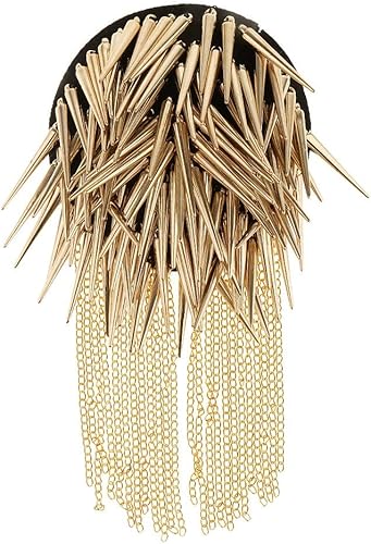 Miniatura 2 de FRECI Par de charreteras de hombro con remache de hombro, borla, tabla de eslabones de cadena, dorada, mediana, Dorado