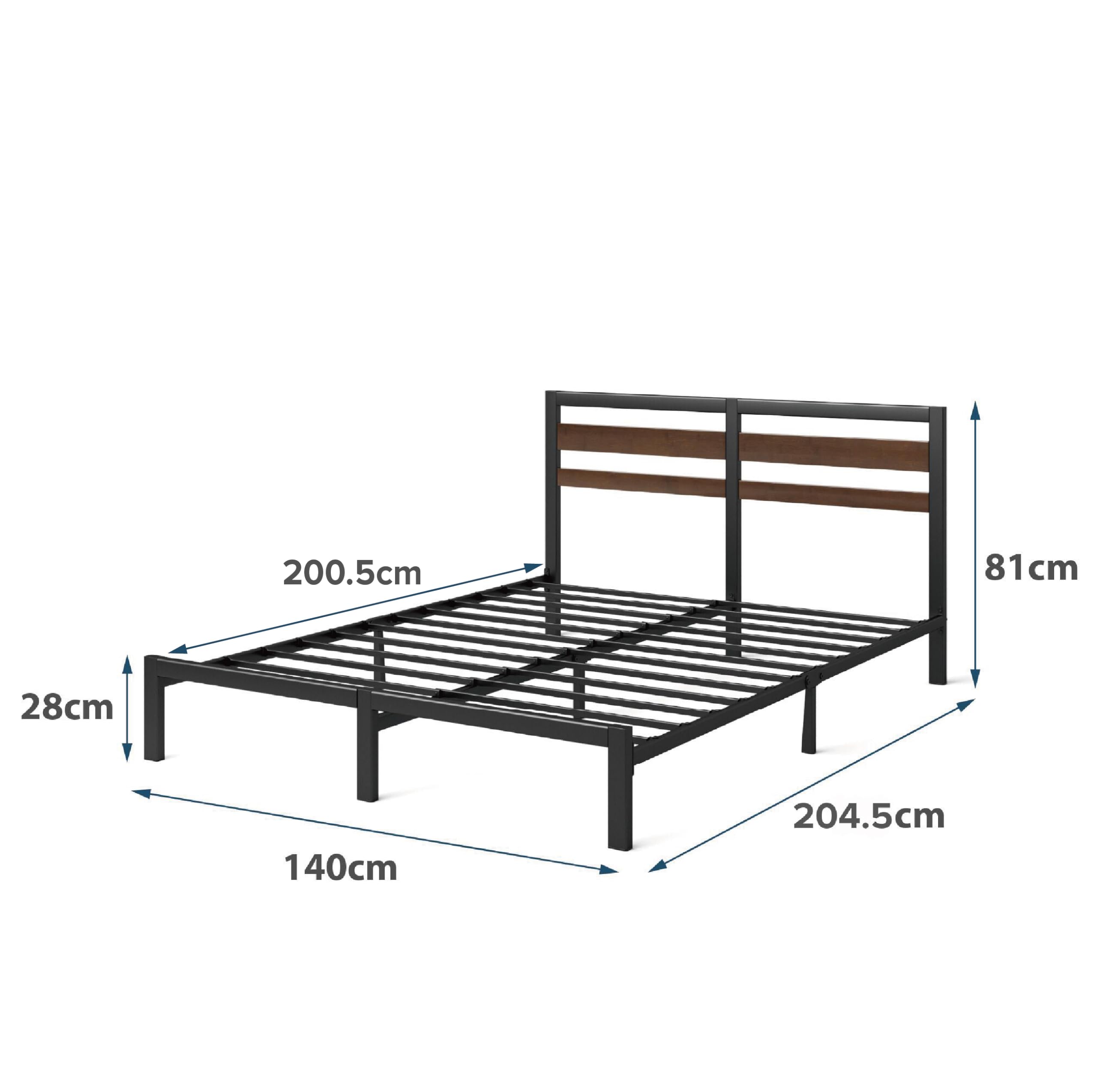 Zinus Kai Rama łóżka 140 x 200 cm z bambusowym zagłówkiem – metalowe łóżko 140 x 200 cm z metalowym stelażem pod materacem – platforma o wysokości 80 cm z wolną przestrzenią pod spodem – nie wymaga