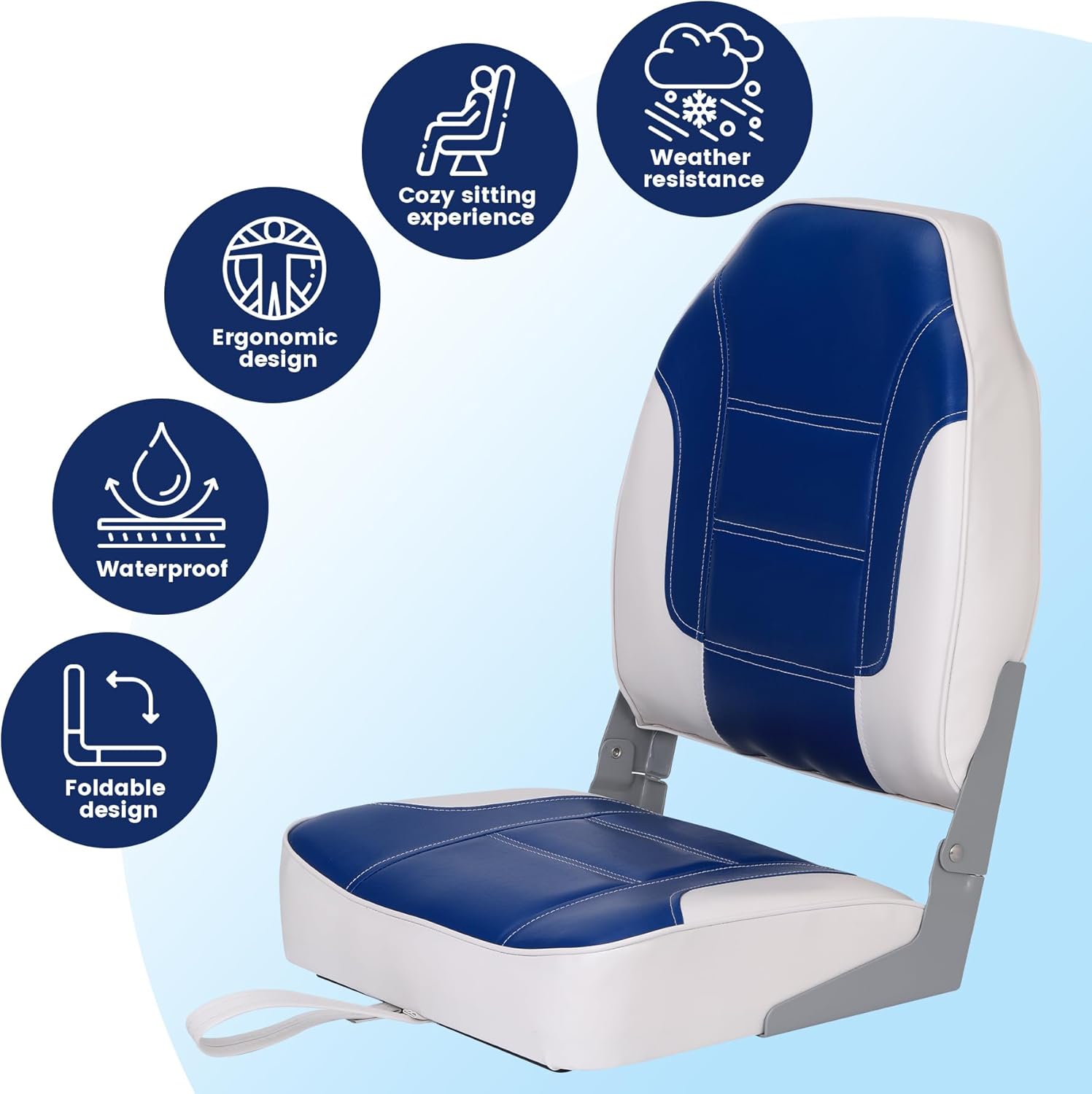 GAOMON 2 Pack High Back Boat Seats, Blue/White, Folding, Stainless Steel Screws Included, Universal Fit