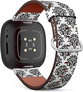 CJBROES Replacement Leather Watch Band, Compatible with Fitbit Versa 3 and Fitbit Sense of Wristband Bracelet Accessory - Classic Damask Floral