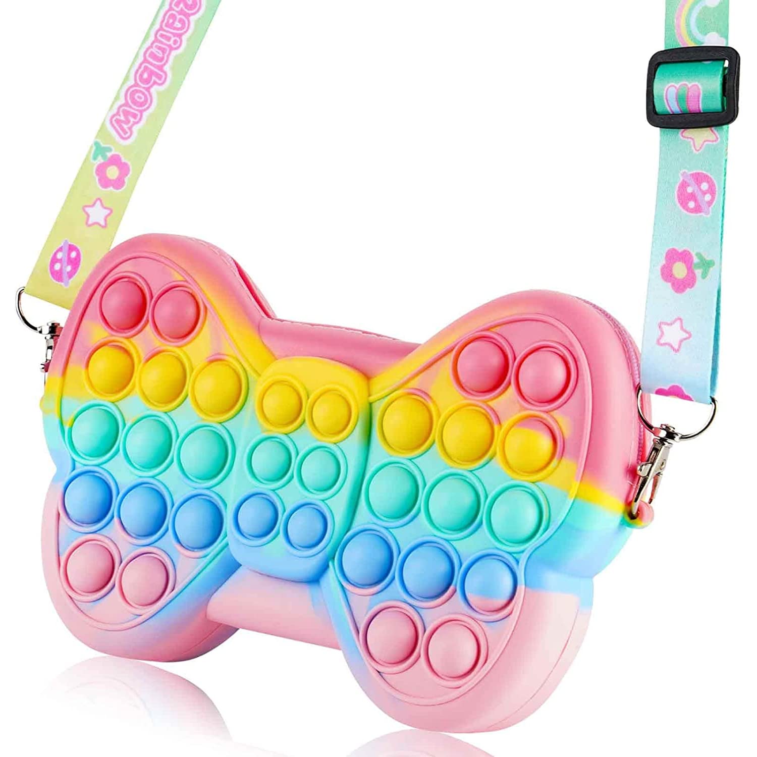 Party Propz Pop It Bag for Girls - Rainbow Butterfly Pop It Pouch | Silicone Popit Bag for Girls, Women, Kids | Return Gift for Kids | Cross Body Sling Bag Purse for Girls Kids | Kids Purse for Girls - Image 7 thumbnail