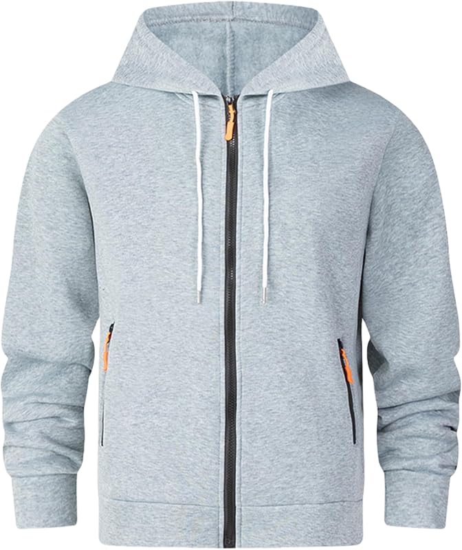 evzosrz Hoodies for Men, Full-Zip Fleece Hooded Jacket with Pockets Long Sleeve Lightweight Sweatshirt Athletic Fall Outfits