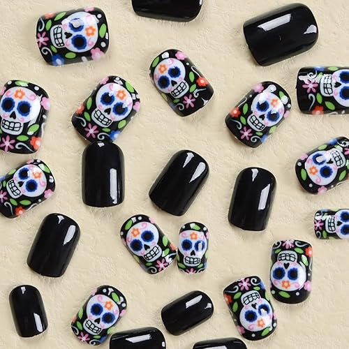 Miniatura 38 de Uñas postizas cortas cuadradas a presión, uñas postizas con pegamento en polvo Aurora, uñas acrílicas con diseños de estrellas de mariposa, uñas