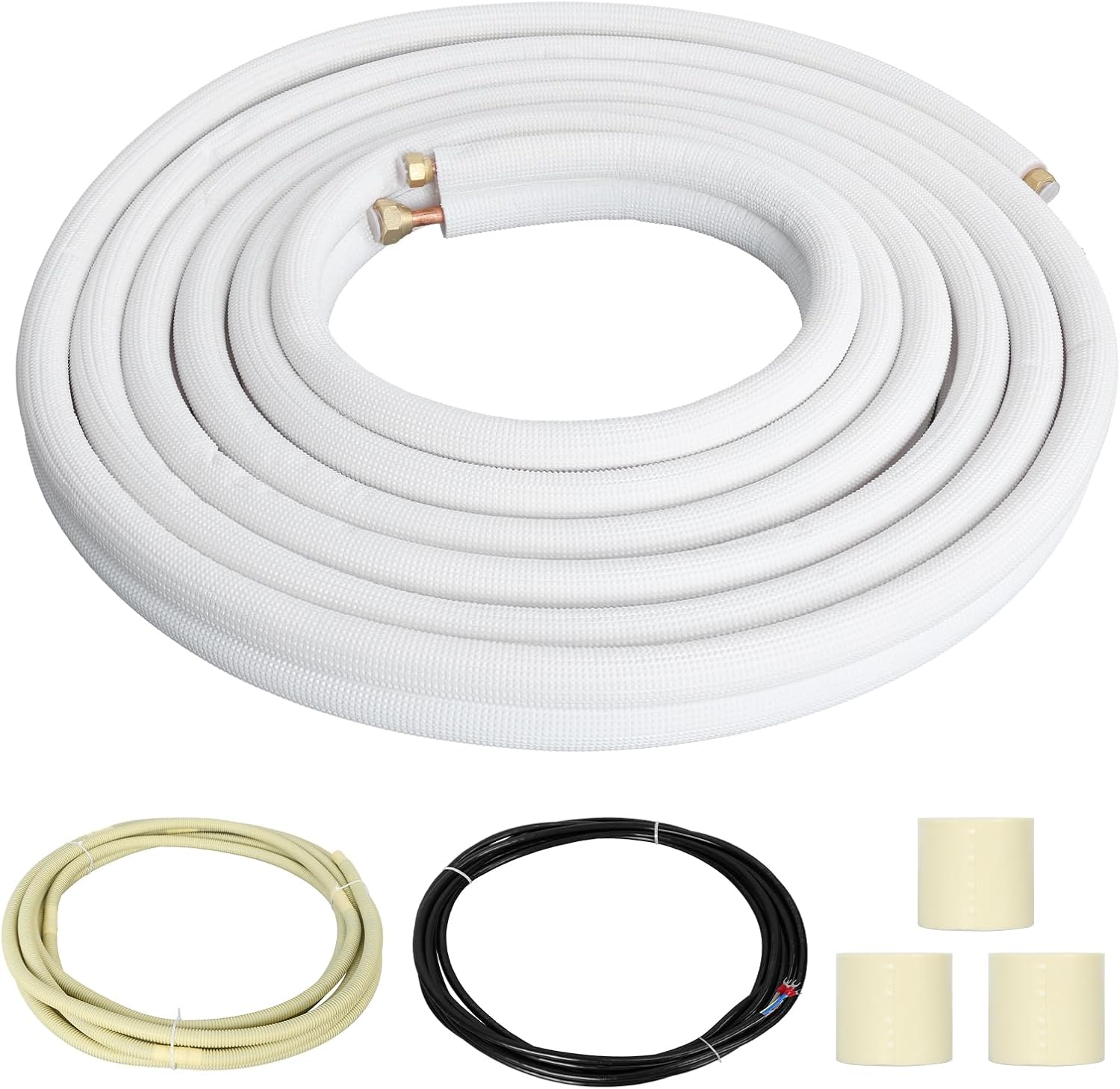 25 Ft Mini Split Line Set for Air Conditioner, 1/4 1/2-Inch OD Thickened PE Insulated Coil HVAC Hose for Fixed Frequency 1.5-2P Air Conditioner, Heat Pump System Tubing Replacement 1 Set