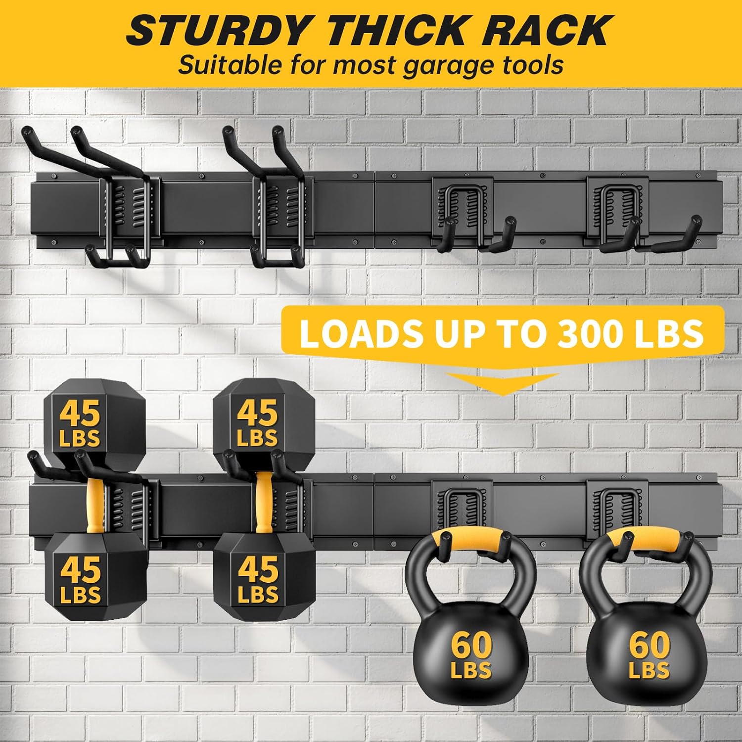 uup 32 inches garage storage, garage organization, wall mount garden tool organizer, max 300lbs adjustable metal hooks, yard shed hanging rack, heavy duty shelving for rake broom mop snowboard 32" alloy steel with 2 panels & 4 hooks