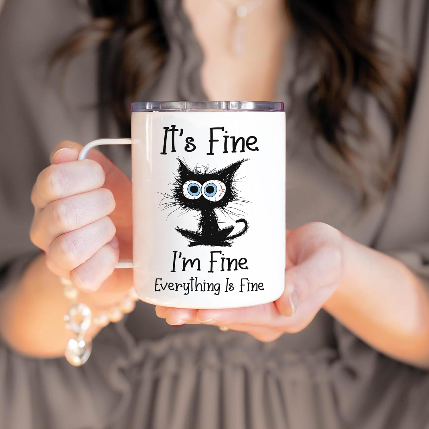 Hyturtle Funny Black Cat Gifts For Cats Lover - It's Fine I'm Fine Everything Coffee Tumbler Cup Mug Stainless Steel 12 Oz - Cats Gifts For Women - Birthday Gift For Cat Lovers On Birthday Christmas - Image 2