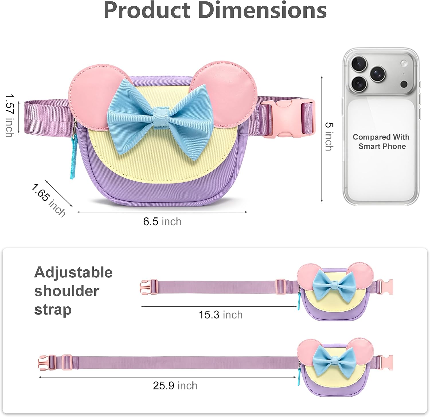 Toddler Fanny Pack Purse for Kids Girls Ages 3-8, Cute Bow Belt Bag image 3