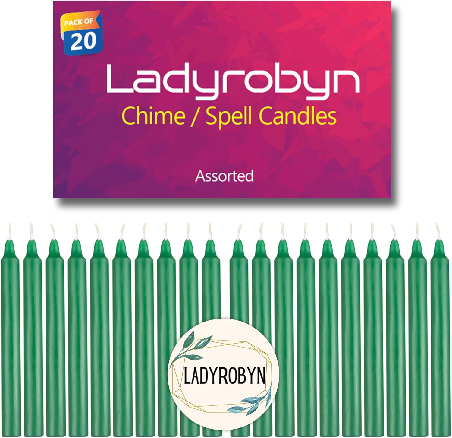 ladyrobyn Set of 20 Candles Chime CandlesStick CandleSpell Candle Set of 20 | Spell Candle | Unscented Spell Candles Green