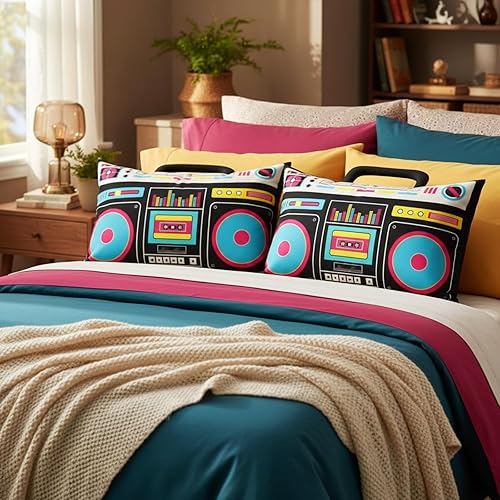 Miniatura 7 de 2 fundas de almohada de casete de audio retro, reproductor de discos de música, 20 x 30 pulgadas, bajo ruido, cinta de plástico de los años 80